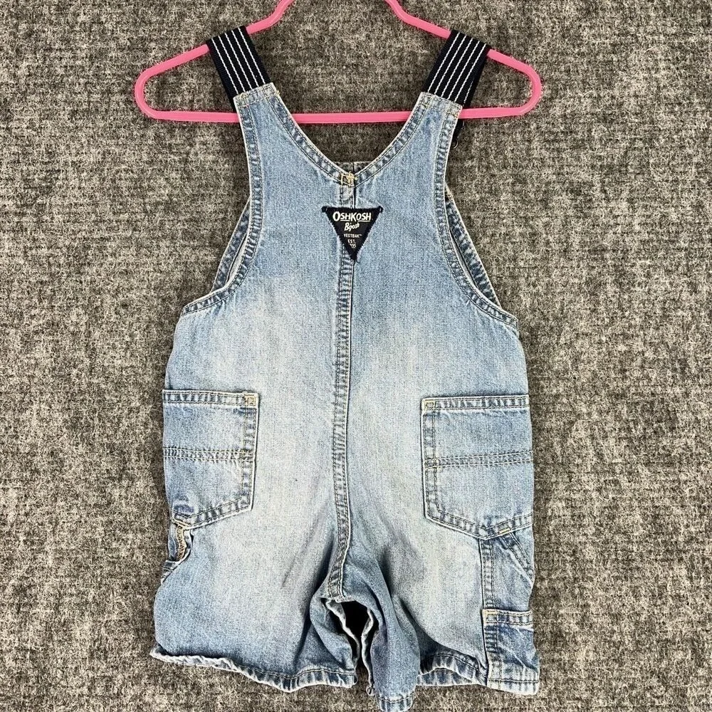 OshKosh B'gosh 18M‎ Denim Overall Shorts Baby Toddler Retro Vintage Workwear